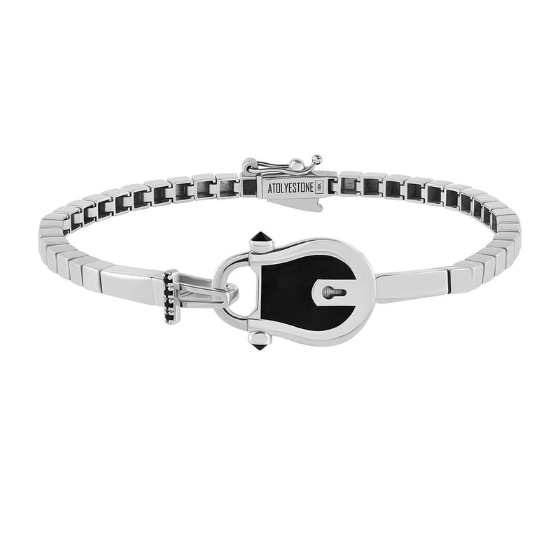 Enamel Lock Chain Bracelet in Solid White Gold