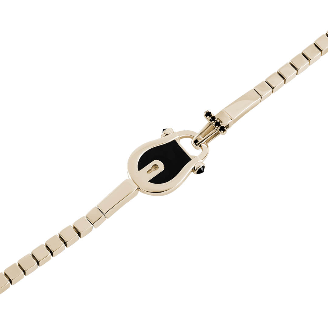 Enamel Lock Chain Bracelet Buckle Charm in Solid Yellow Gold