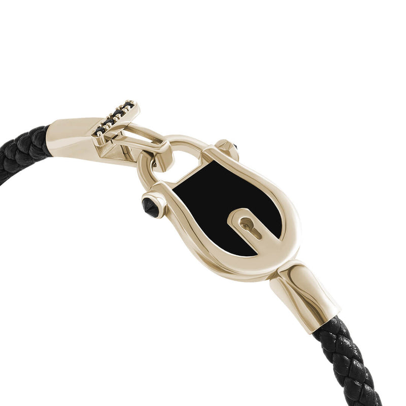 Enamel Lock Leather Bracelet Buckle Detail in Yellow Solid Gold