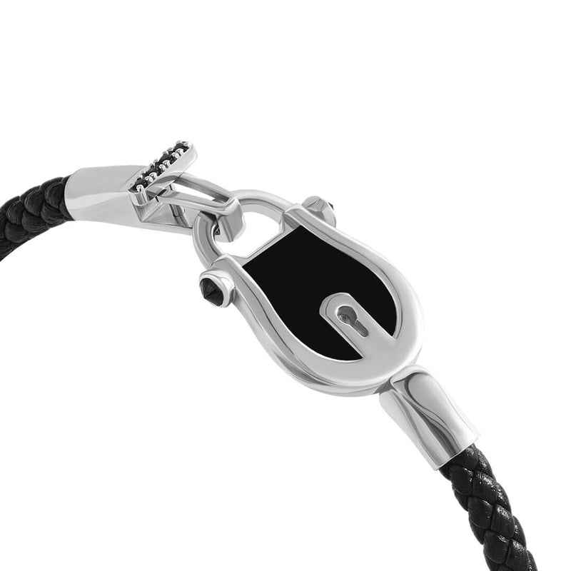 Enamel Lock Leather Bracelet Buckle Detail in 925 Sterling Silver