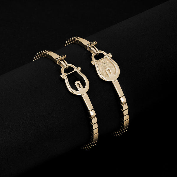 Enamel Lock and Lock Chain Bracelets in Solid Yellow Gold