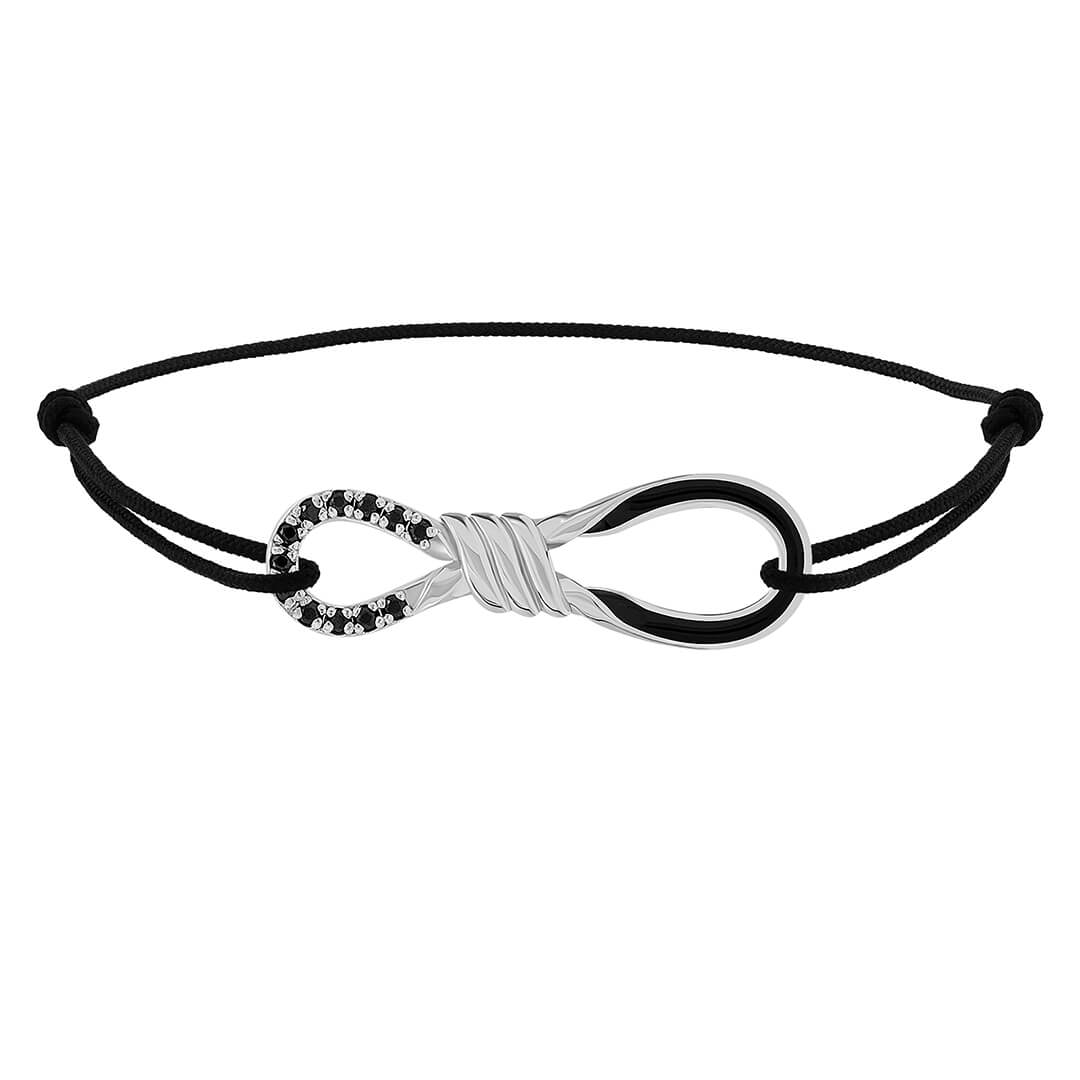 Enamel Pave Infinity Knot Macrame Bracelet in 925 Sterling Silver - Black White