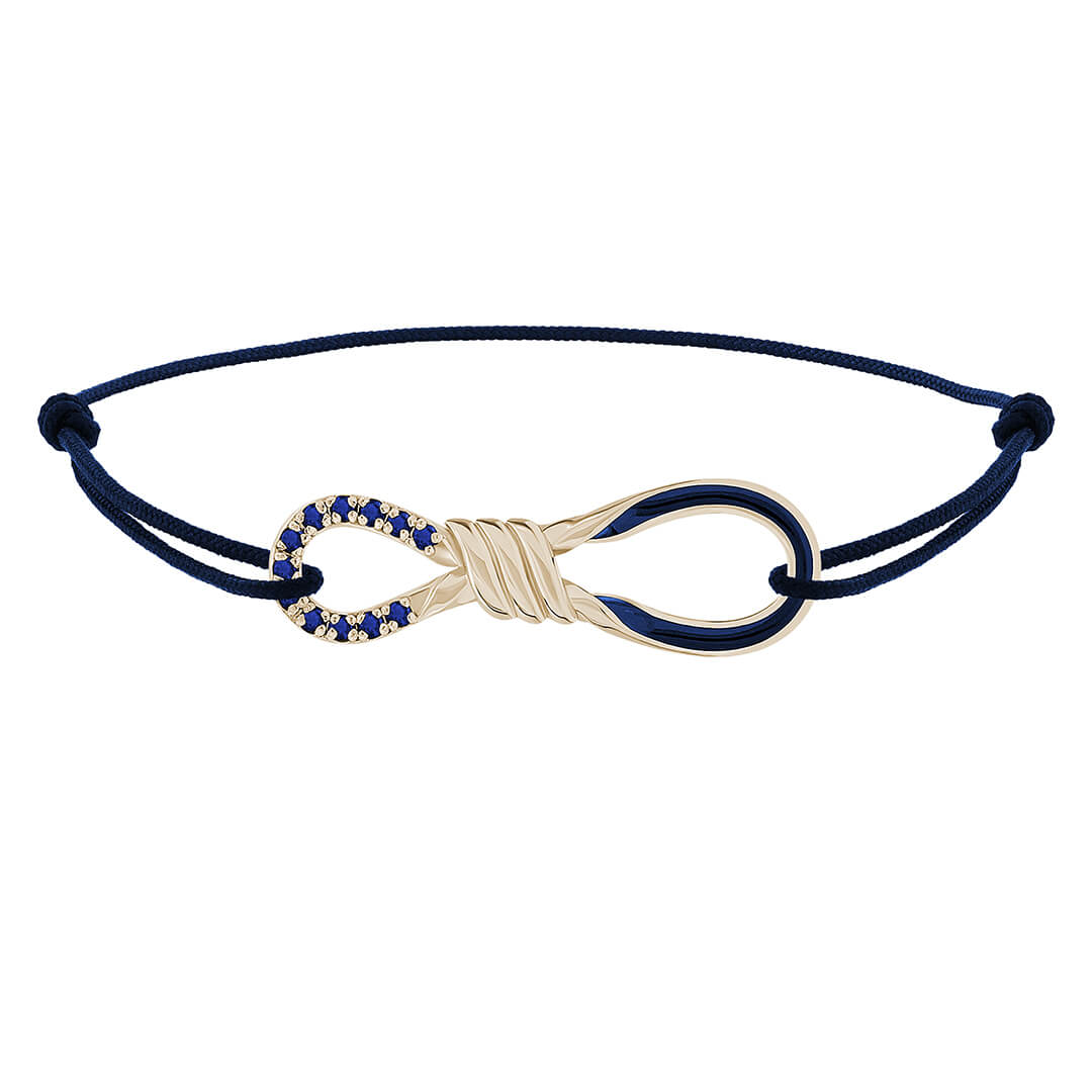 Enamel Pave Infinity Knot Macrame Bracelet in Solid Silver - Blue Yellow