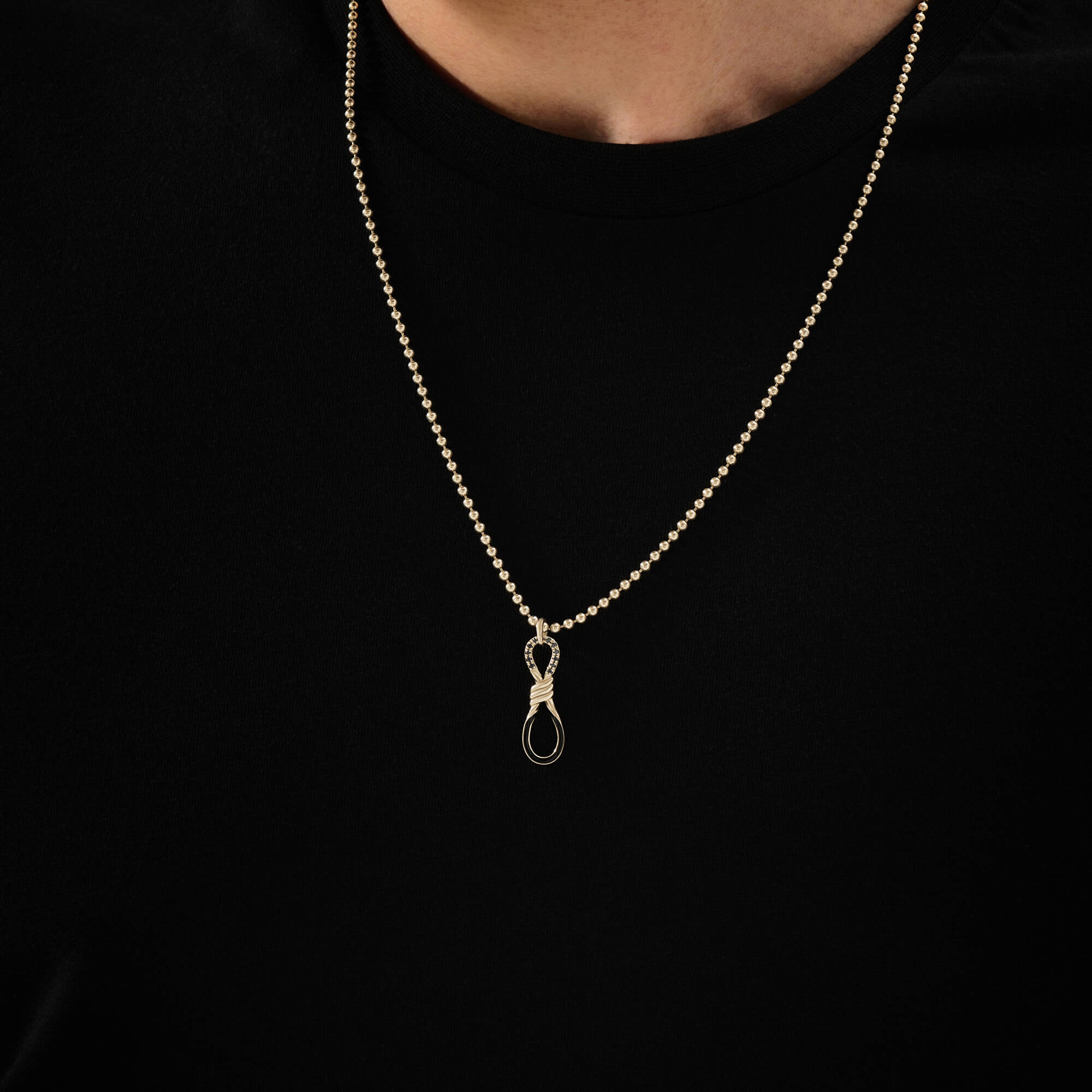 Men's Solid Yellow Gold Enamel Paved Infinity Knot Pendant