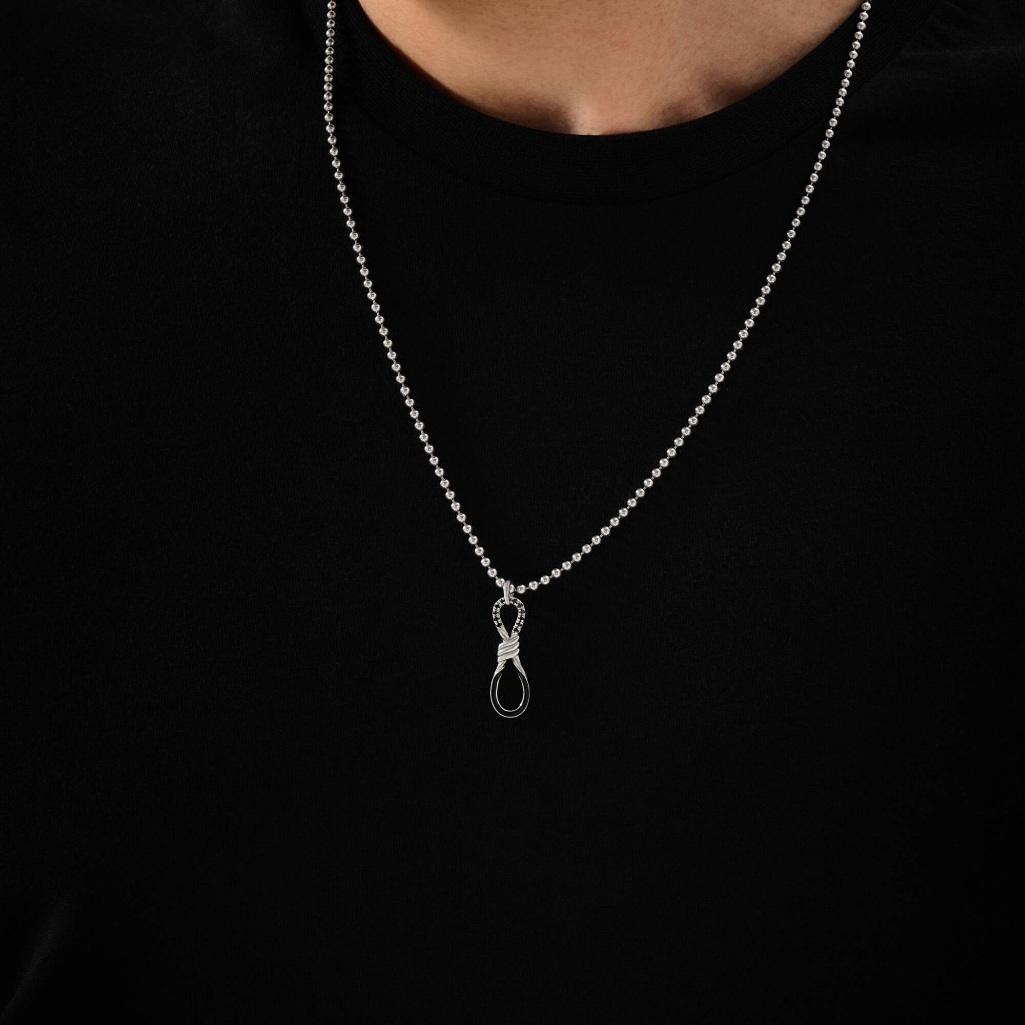 Men's Solid Silver Enamel Pave Infinity Knot Pendant with Cubic Zirconia