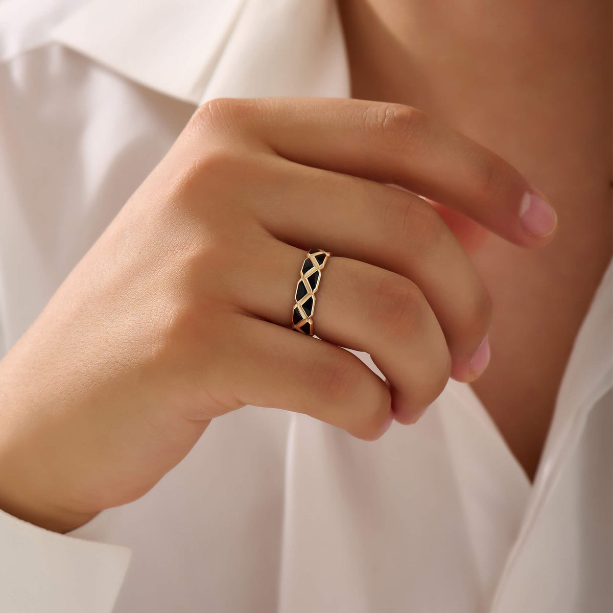 Men's Soild Gold Enamel Triangle Band Ring
