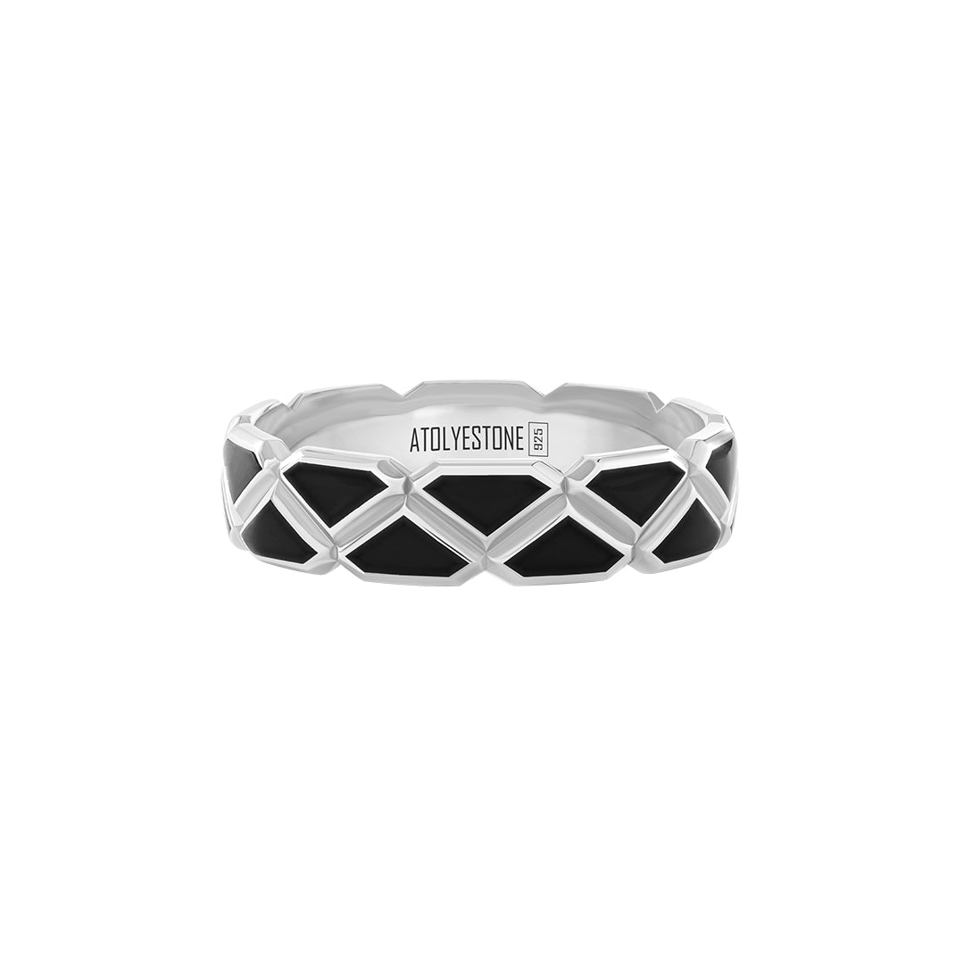 Enamel Triangle Band Ring in 925 Sterling Silver - Black Enamel
