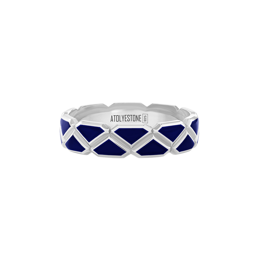 Enamel Triangle Band Ring in 925 Sterling Silver - Navy Enamel