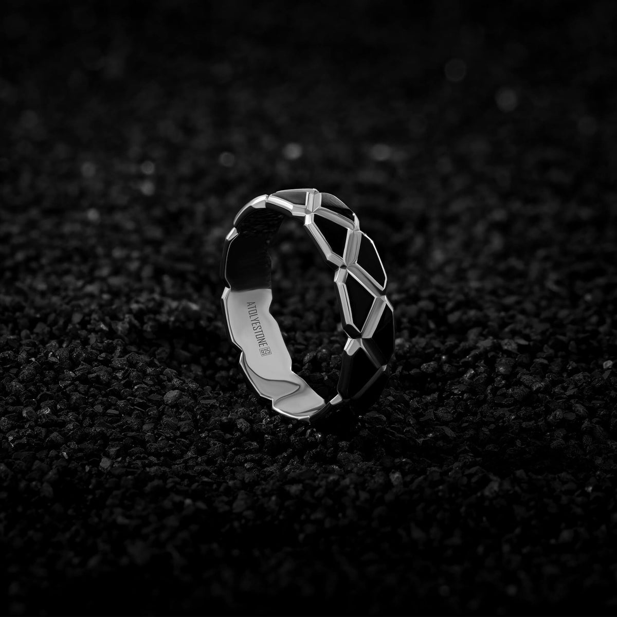 Solid Silver Enamel Triangle Band Ring