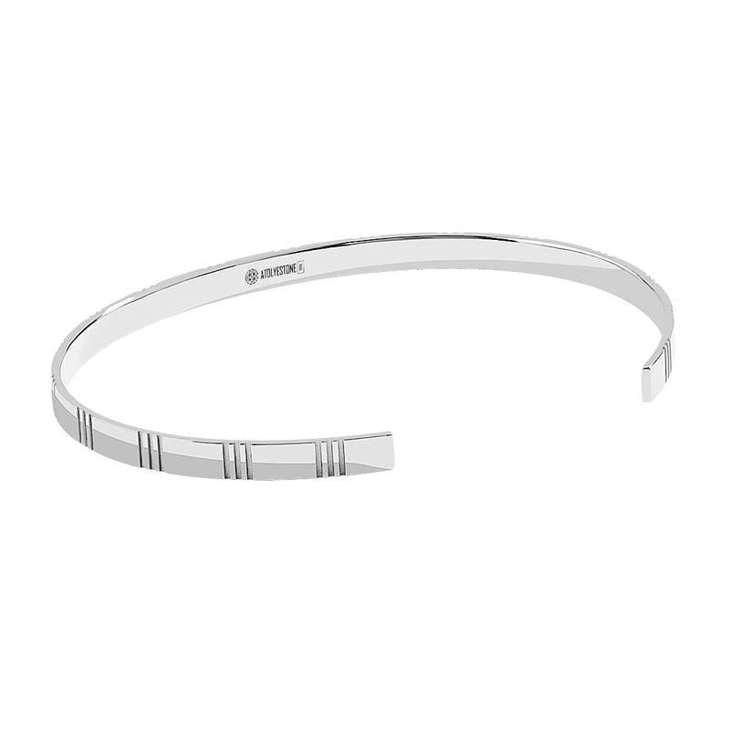 Solid Gold Etched Cuff Bracelet for Men - White Gold