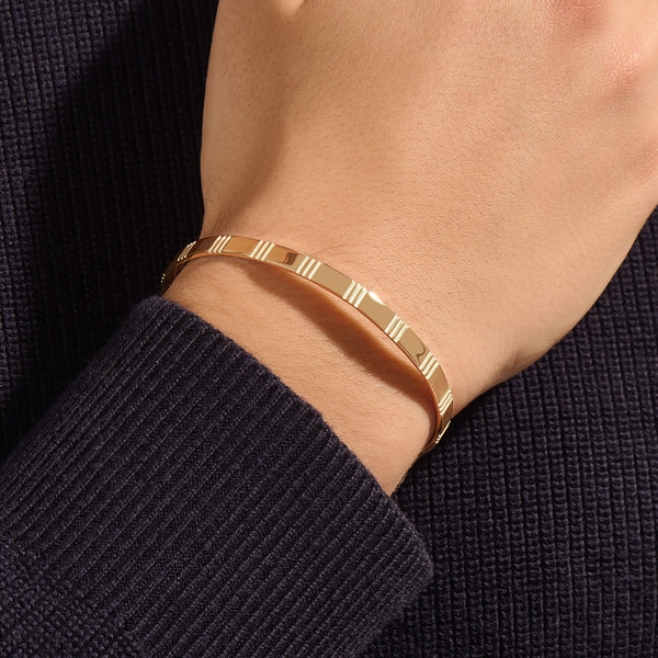 Solid Gold 4.50mm Etched Cuff Bracelet with Ruby Details