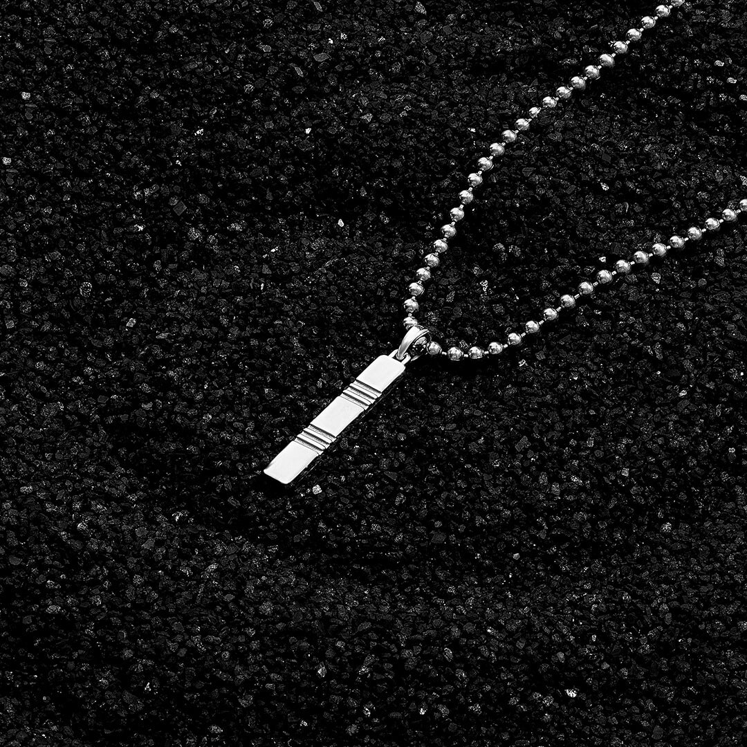 Men's Designer Etched Tag Necklace in Silver