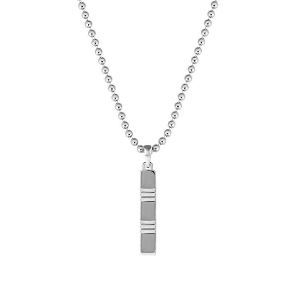 Men's Solid White Gold Etched Tag Pendant Necklace