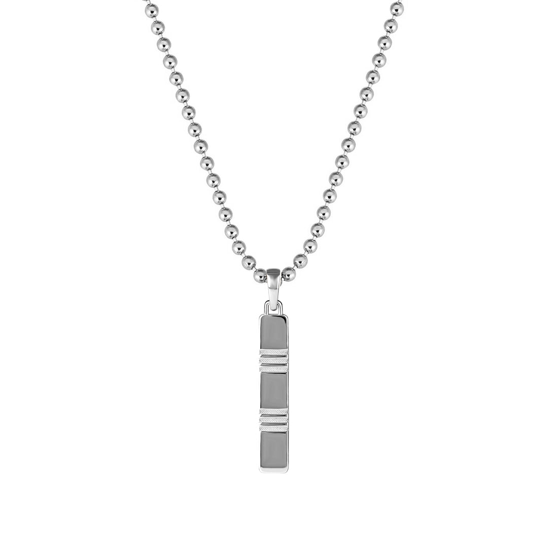 925 Solid Silver Etched Tag Pendant Necklace