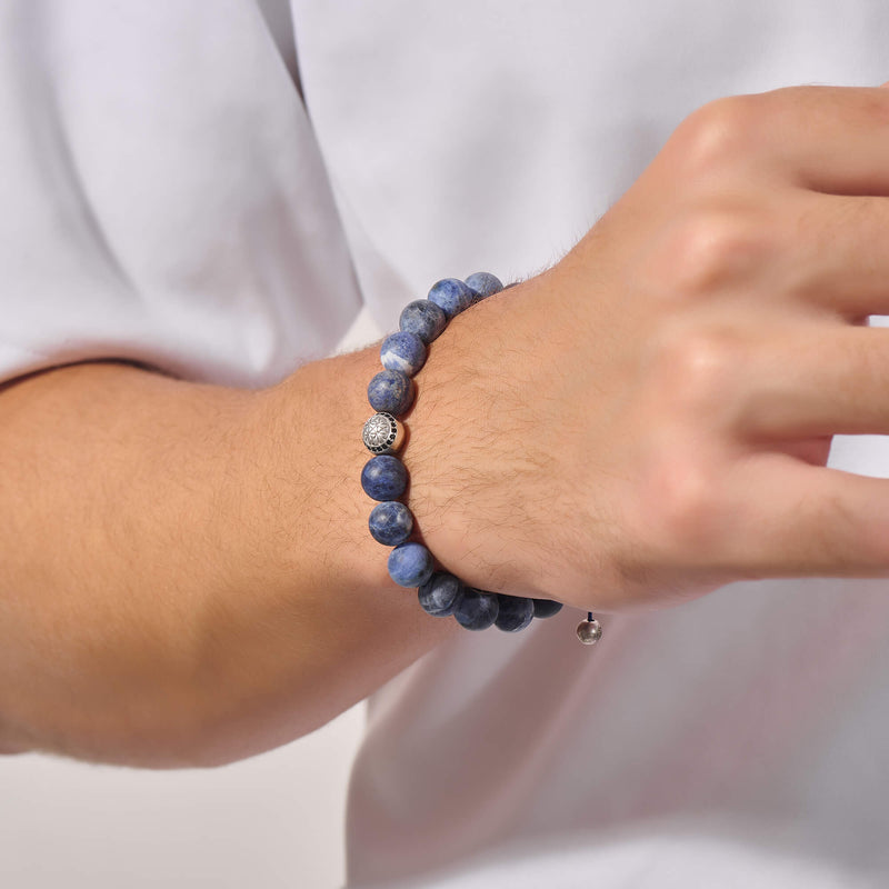 Exclusive Atolyestone Beaded Macrame Bracelet in 925 Sterling Silver and Sodalite Stones