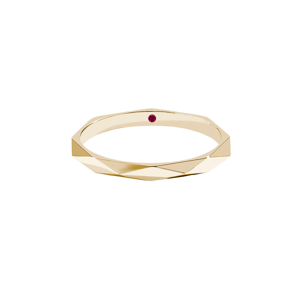 Men's Real Gold Faceted Wedding Band with Ruby - Yellow Gold