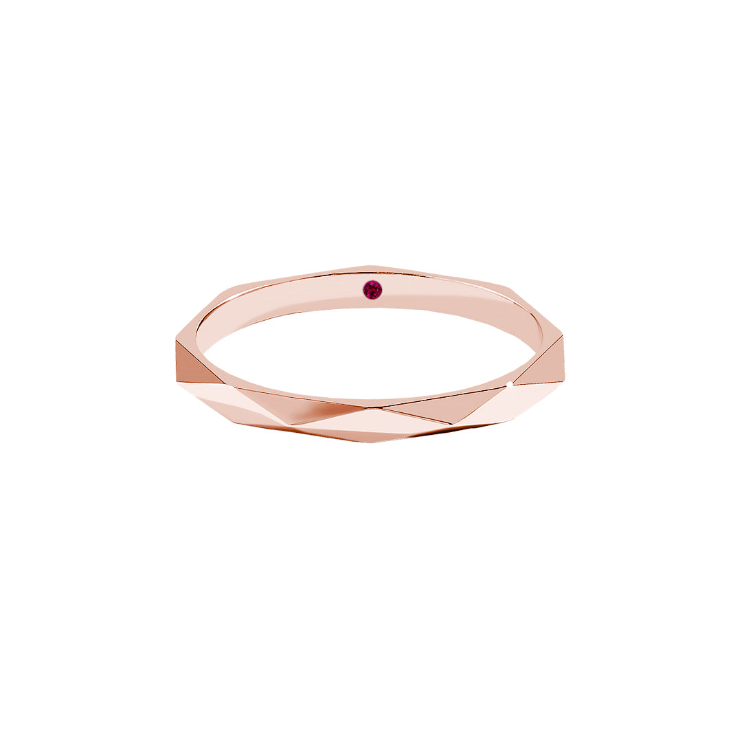 Men's Real Gold Faceted Wedding Band with Ruby - Rose Gold