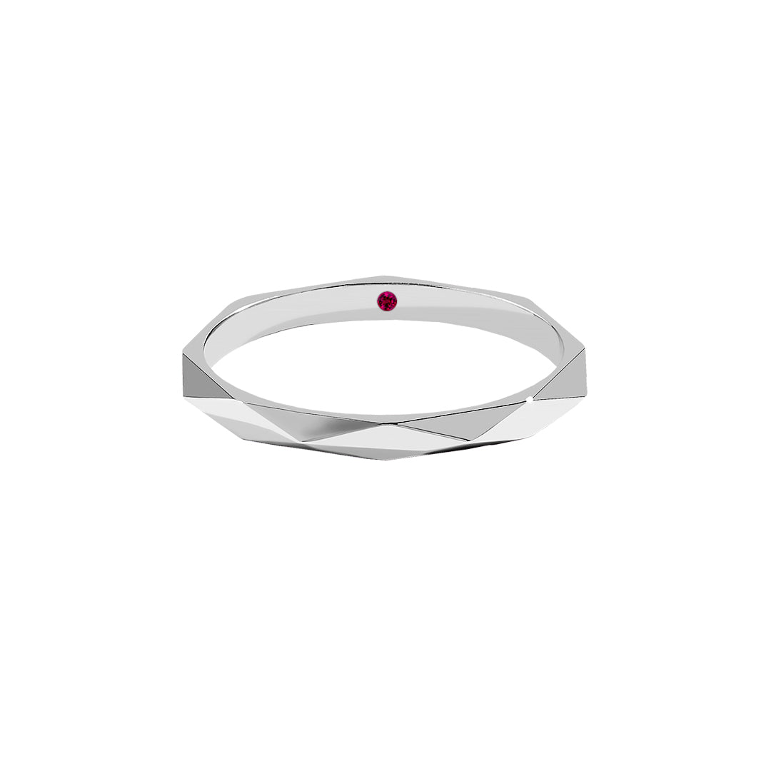 Faceted Band Ring with Ruby Detail in Sterling Silver