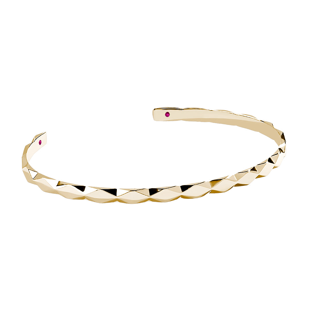 Men's Faceted Design Cuff Bracelet in Solid Gold - Yellow Gold