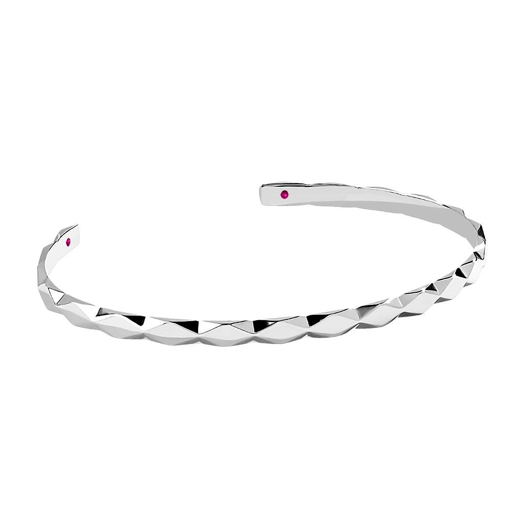 Men's Faceted Design Cuff Bracelet in Solid Gold - White Gold