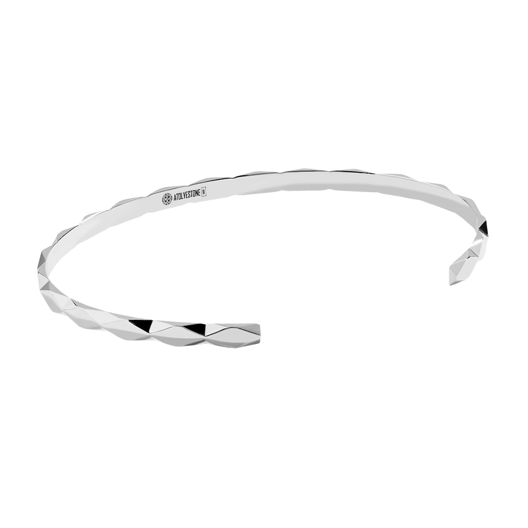 Men's Faceted Design Cuff Bracelet in Real Gold - White Gold