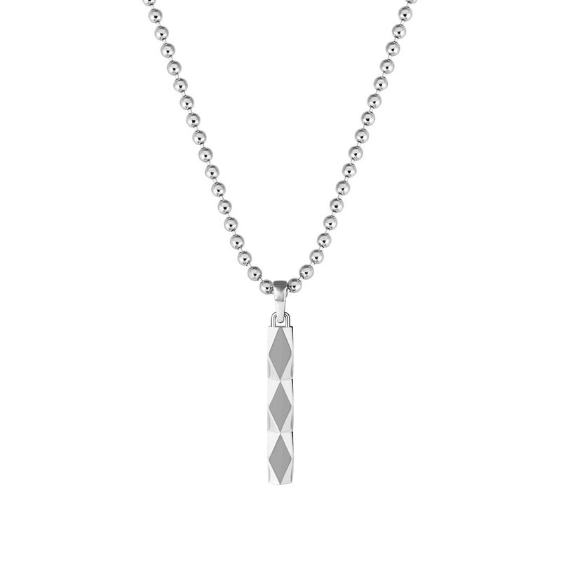 Men's Faceted Design Tag Necklace in Solid White Gold