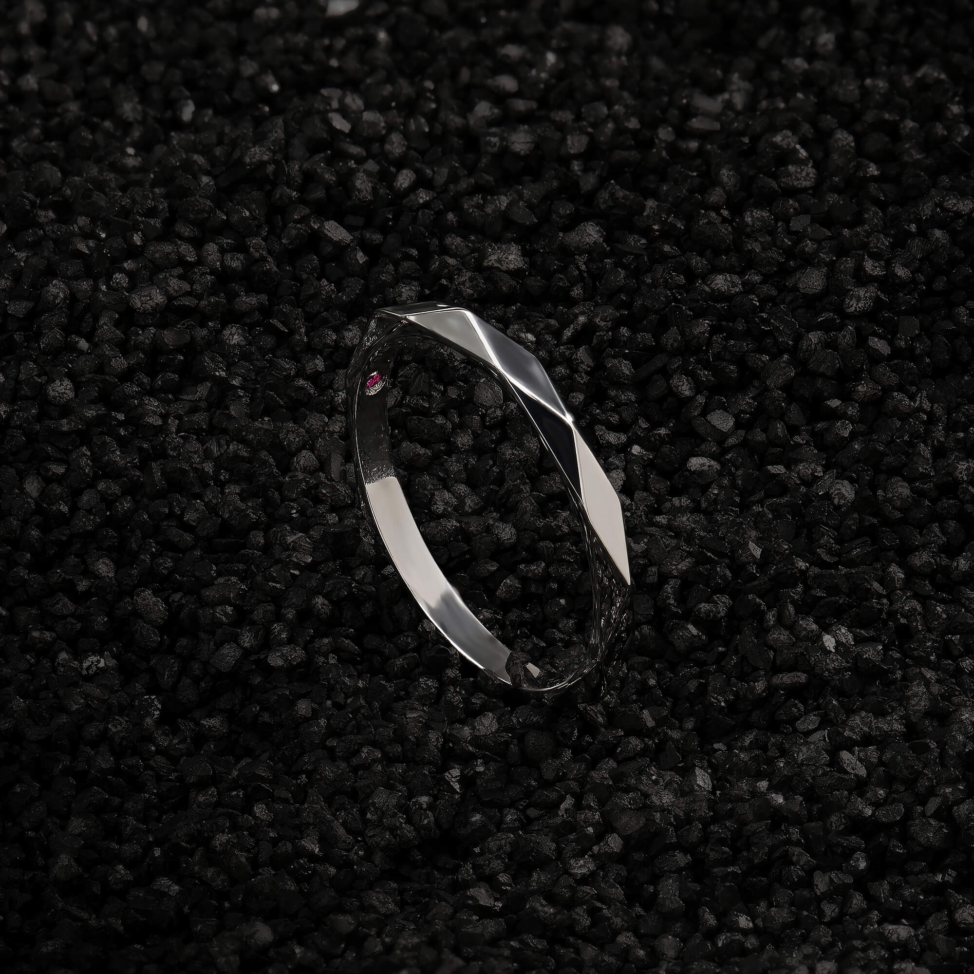 Men's Real Gold Faceted Wedding Band with Ruby