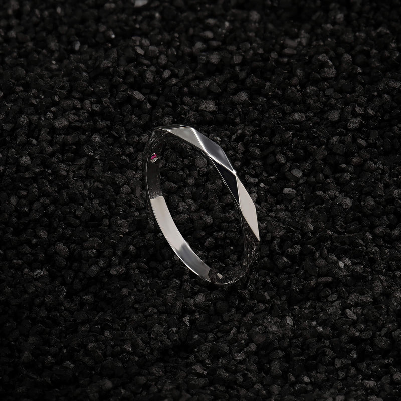 925 Solid Silver Faceted Wedding Band for Men