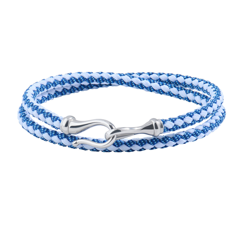 Atolyestone Fish Hook Leather Wrap Braided Bracelet, Blue Nautical Bracelet