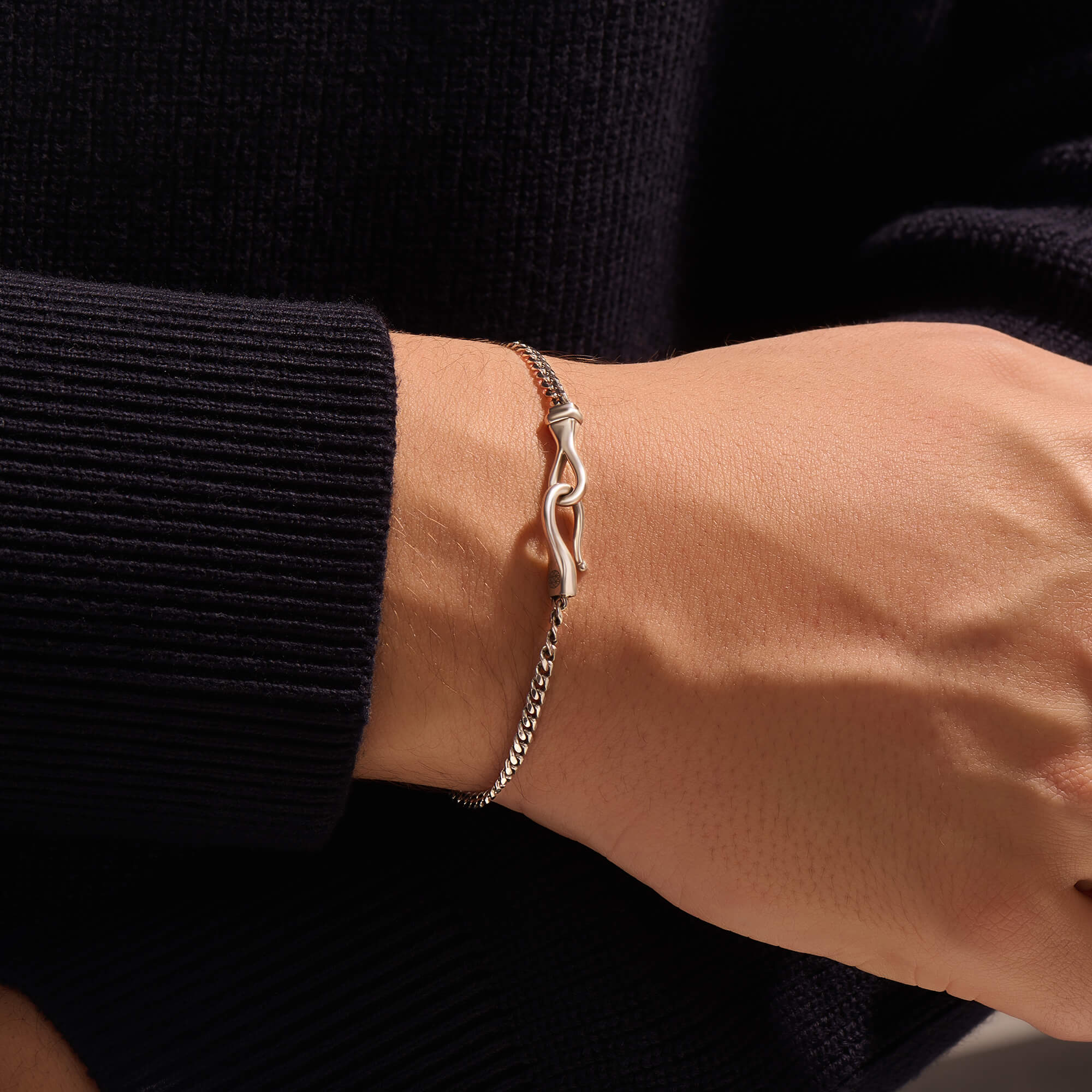 Fish Hook Cuban Chain Bracelet in Real 14K Gold