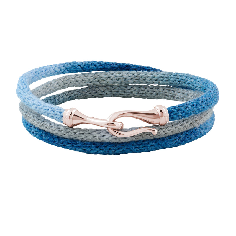 Men's Solid Rose Gold Fish Hook Knitted Wrap Bracelet