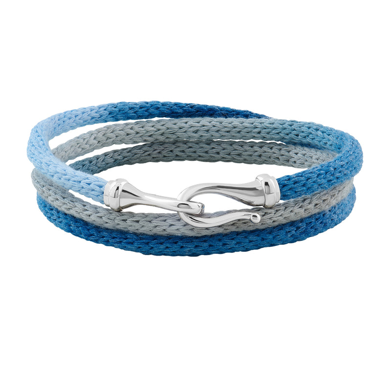 Men's Solid White Gold Fish Hook Knitted Wrap Bracelet