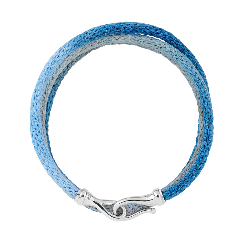 925 Sterling Silver Fish Hook Blue Knitted Wrap Bracelet