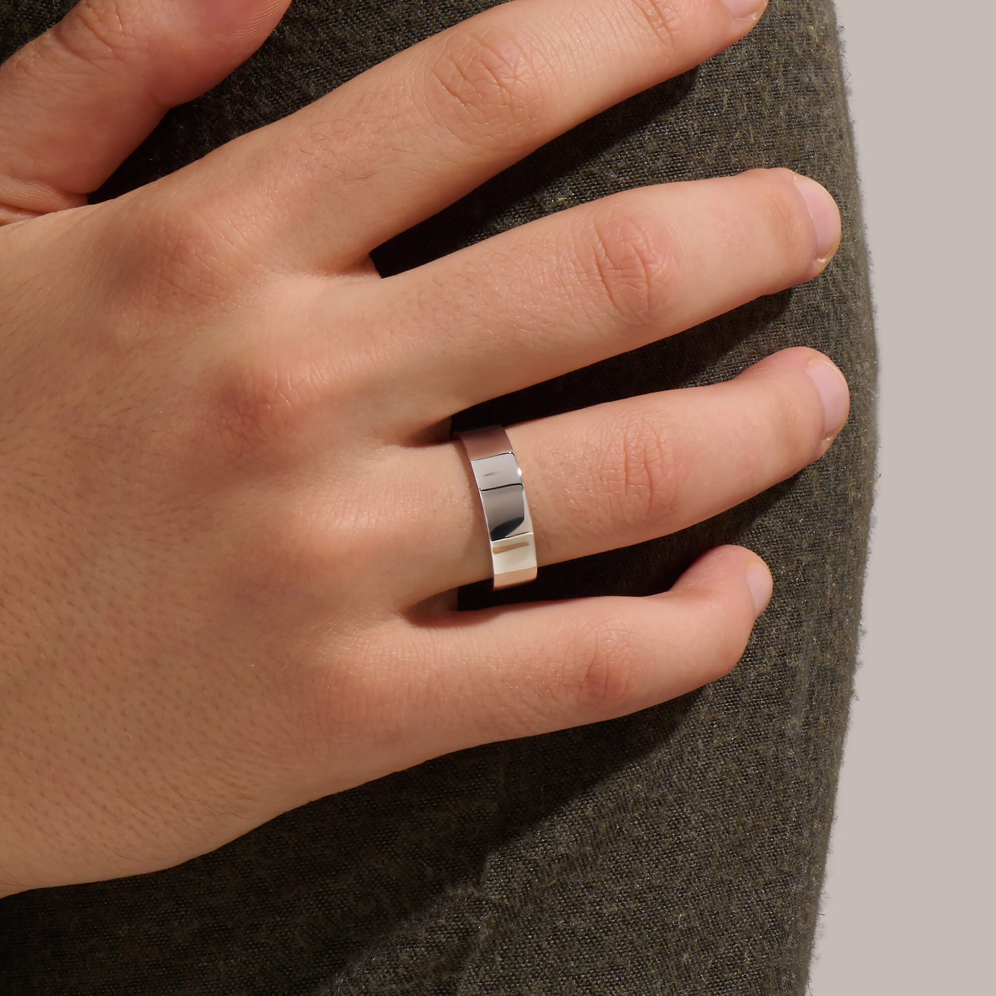 Men's Real Gold Flat Wedding Band Ring