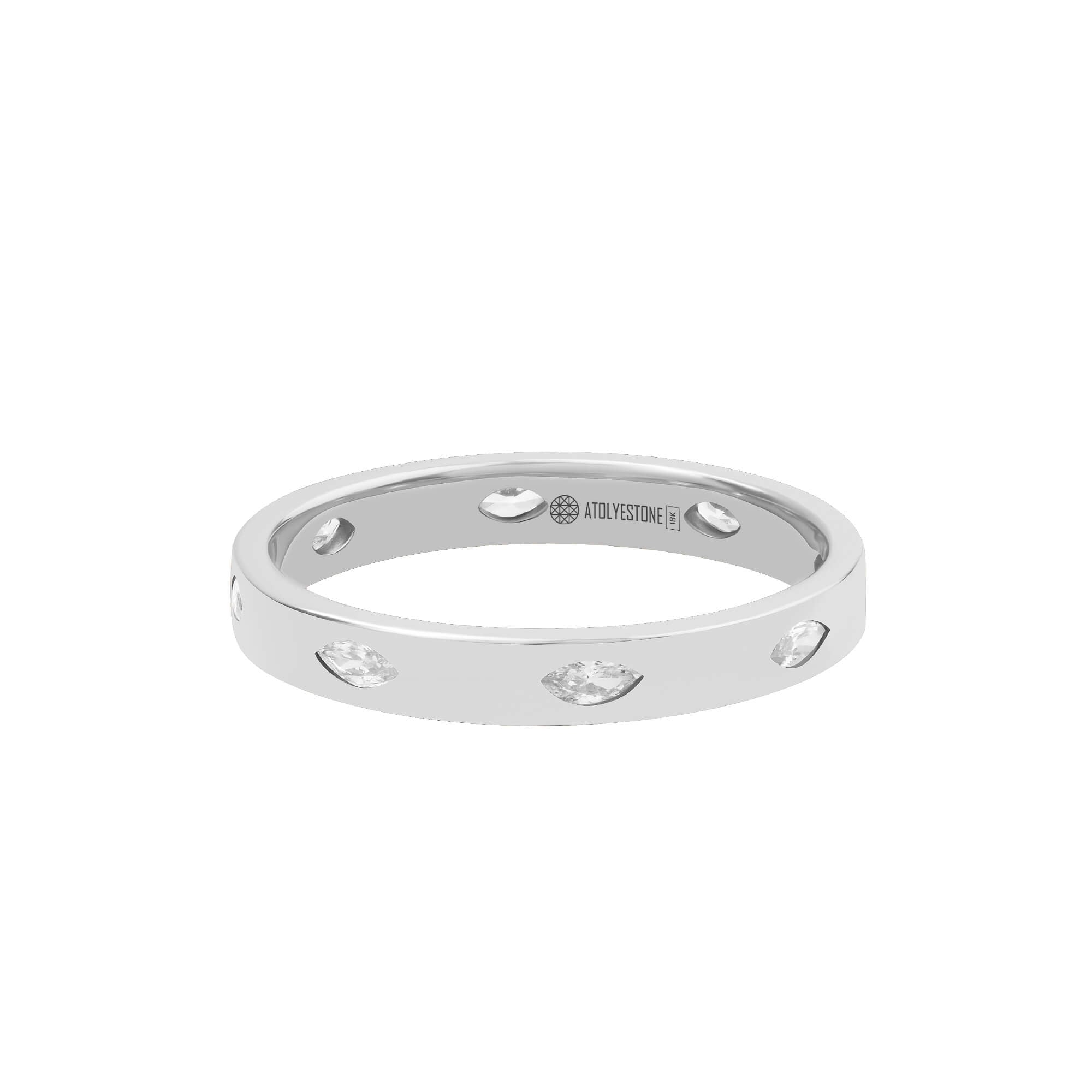 Flush-Set Marquise Diamond Band Ring inSolid White Gold