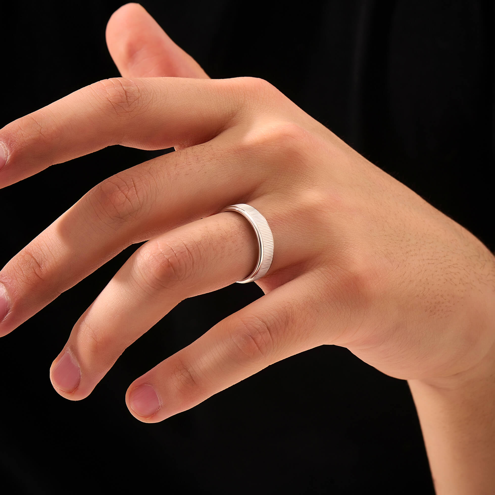 Men's 925 Sterling Silver Fluted Band Ring