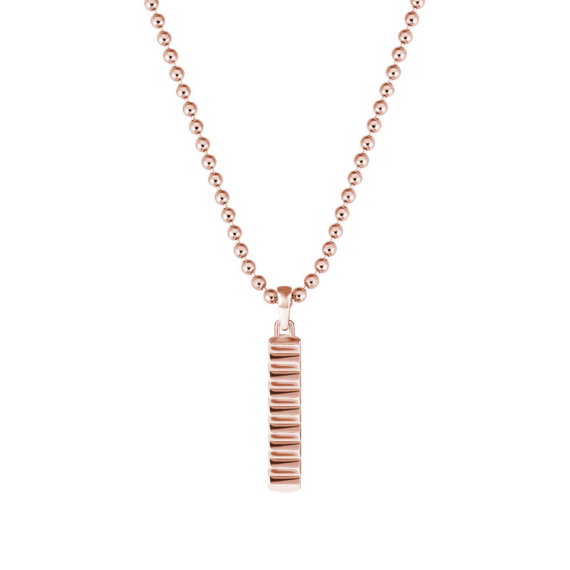 Men's Solid Gold Gear Design Tag Pendant Necklace - Rose Gold