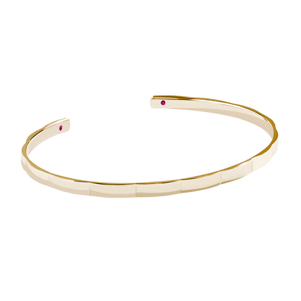 Solid Gold Edgy Cuff Bracelet with Ruby Details - Yellow Gold