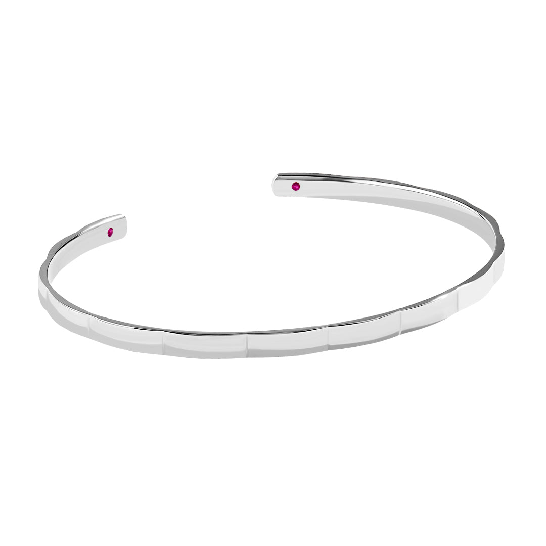 Solid Gold Edgy Cuff Bracelet with Ruby Details - White Gold
