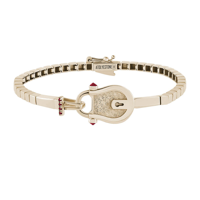 Lock Chain Bracelet in Solid Yellow Gold - Ruby
