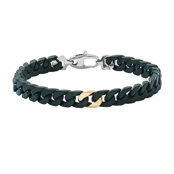 Green Ceramic Miami Cuban Links Bracelet in Solid Yellow Gold