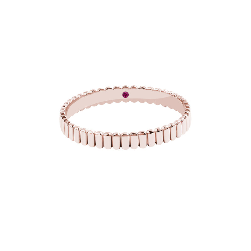 Men's Solid Gold Grosgrain Wedding Band Ring with Ruby - Rose Gold