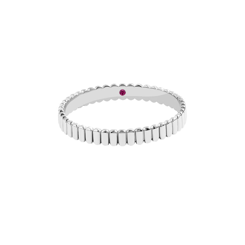Men's Solid Gold Grosgrain Wedding Band Ring with Ruby - White Gold
