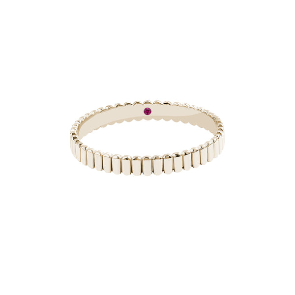 Men's Solid Gold Grosgrain Wedding Band Ring with Ruby - Yellow Gold
