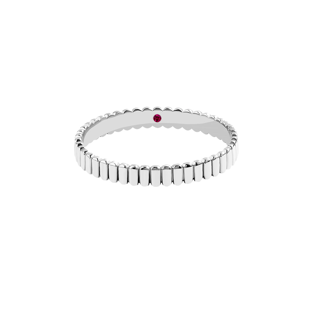 Men's Solid Gold Grosgrain Wedding Band Ring with Ruby - White Gold