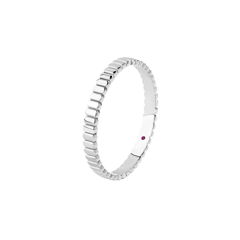 Men's 925 Sterling Silver Ribbed Wedding Band Ring with Ruby Detail