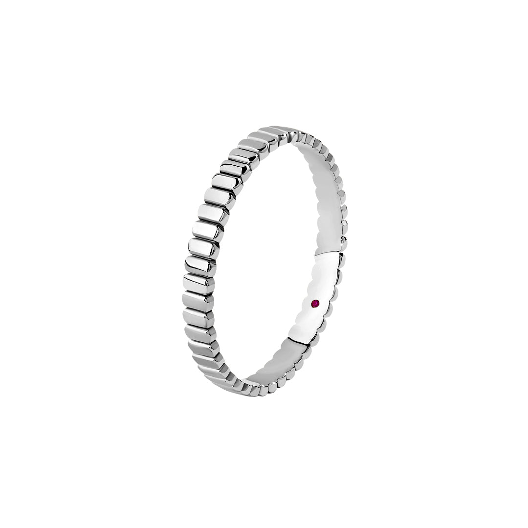 Men's 925 Sterling Silver Ribbed Wedding Band Ring with Ruby Detail