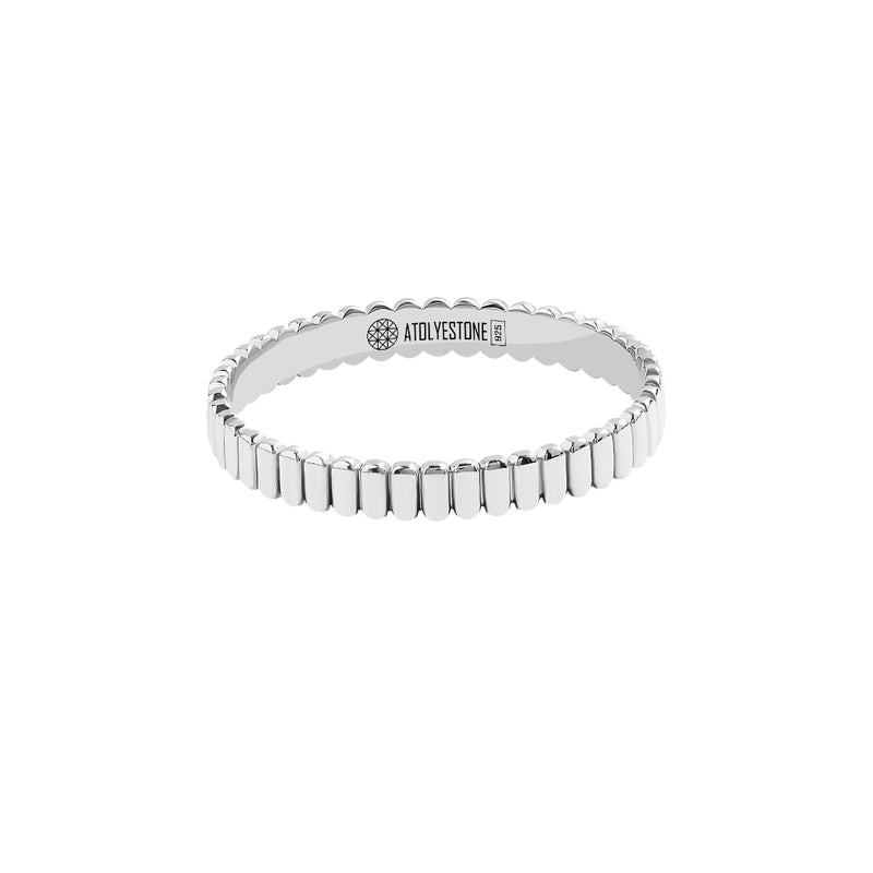 Men's Ribbed Pattern Band Ring in 925 Sterling Silver 