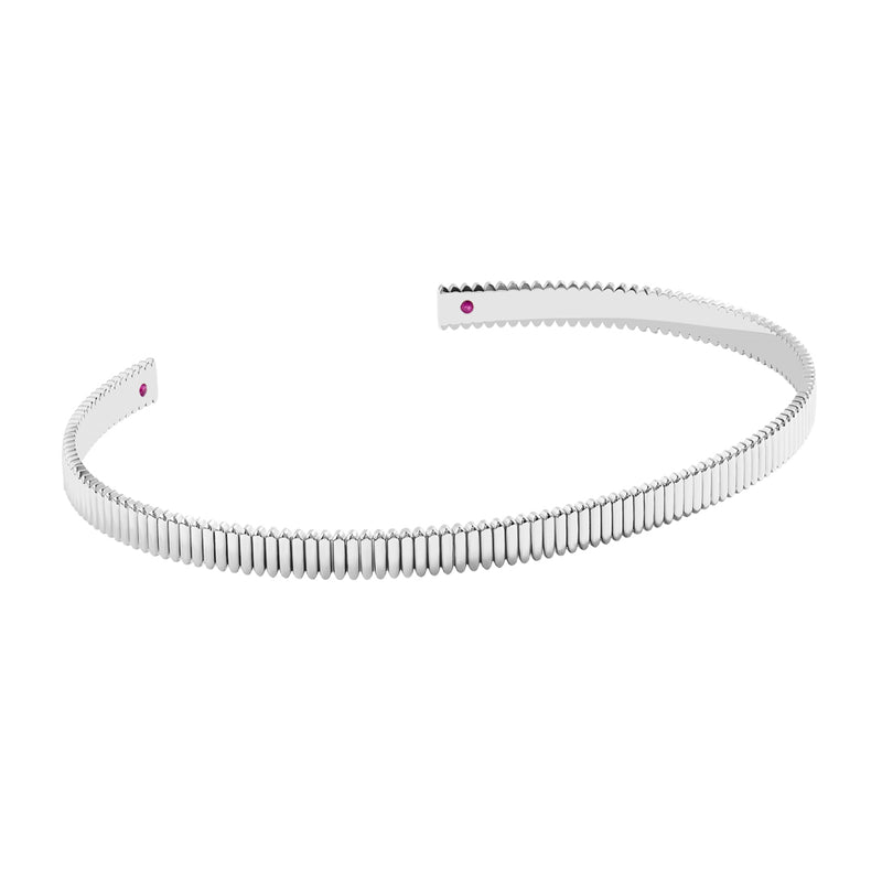 Real Gold Grosgrain Cuff Bracelet with Ruby Details - White Gold
