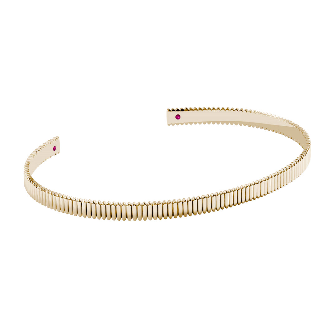 Real Gold Grosgrain Cuff Bracelet with Ruby Details - Yellow Gold
